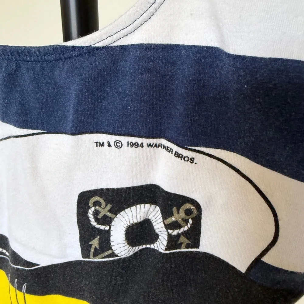 Vintage 1994‎ Looney Tunes Tweety Bird One Piece Swimsuit Navy White 9/10